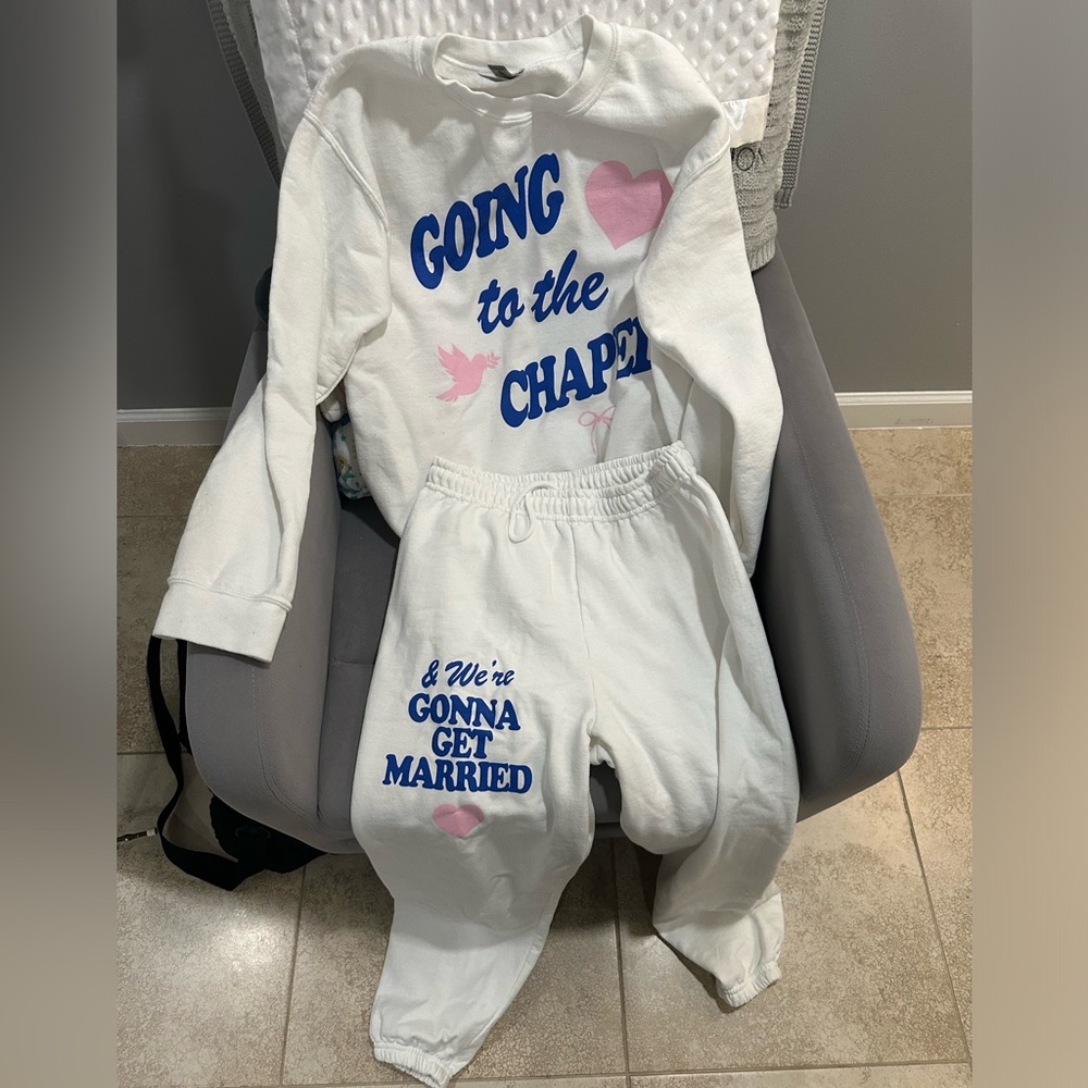 Going to the chapel and we’re gonna get married sweat set.